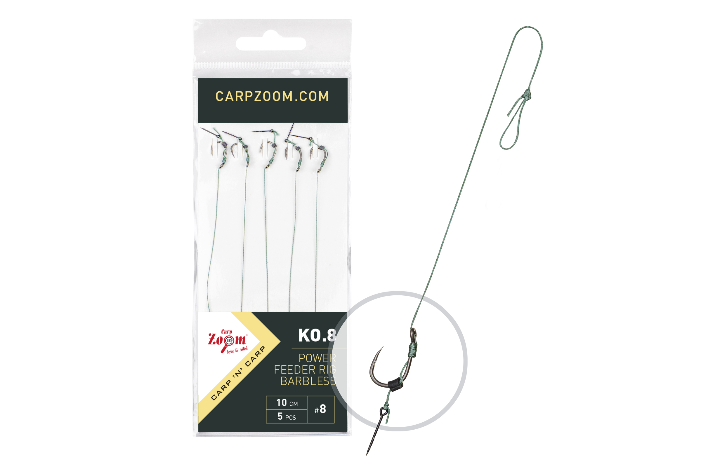 FC Power Feeder Rig KO.9 kötött method előke, 10 cm, #8; 10 mm; o0,18 mm, 5 db