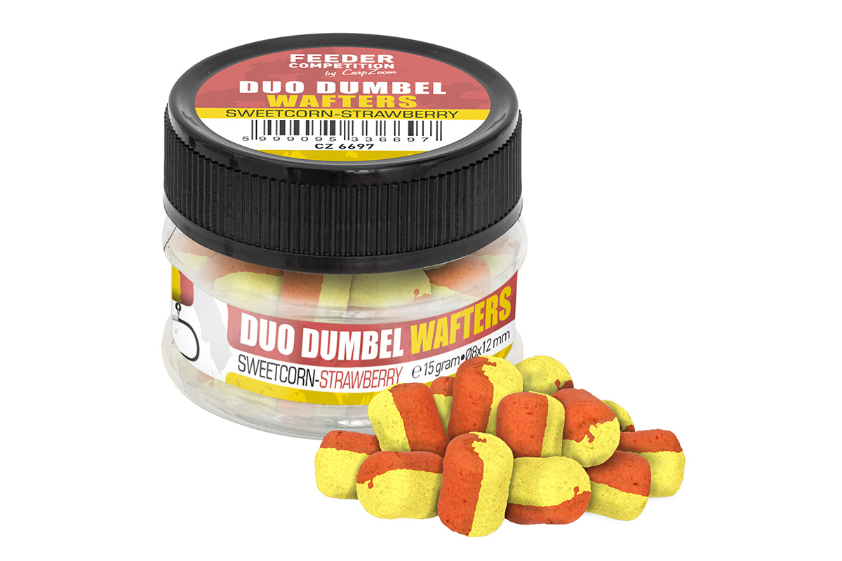 FC DUO DUMBEL WAFTERS HOROGCSALI, O8X12 MM, ÉDES KUKORICA, EPER, SÖTÉT NARANCSSÁRGA, 15 G